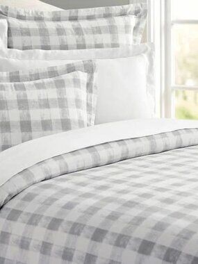 NWT Pottery Barn Rhett Check Duvet Cover in grey - Full/Queen